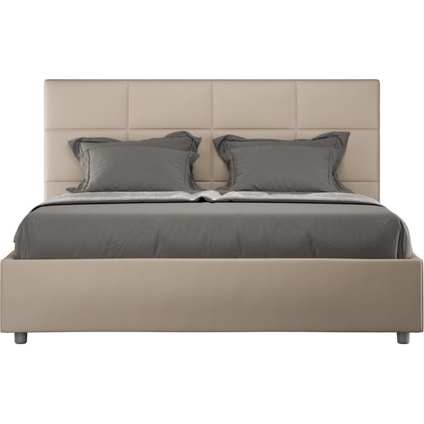 Ityhome - Letto Matrimoniale Francese Con Rete Imbottito 140X210 Pelle Finta Tortora Mika-image