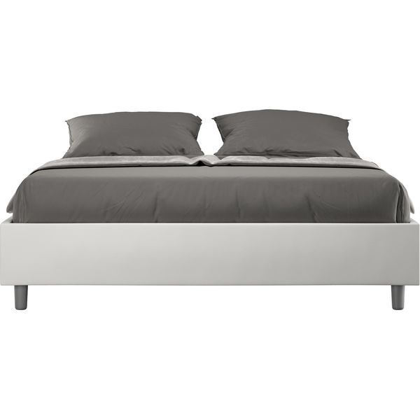 Ityhome - Letto Matrimoniale Francese Senza Rete Imbottito 140X190 Pelle Finta Bianco Azelia-image