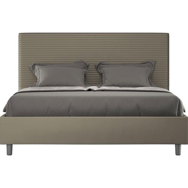 Ityhome - Letto Matrimoniale Francese Senza Rete Imbottito 140X190 Pelle Finta Cappuccino Focus-image