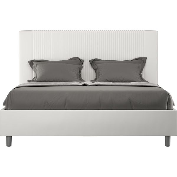 Ityhome - Letto Matrimoniale Francese Senza Rete Imbottito 140X190 Pelle Finta Bianco Goya-image