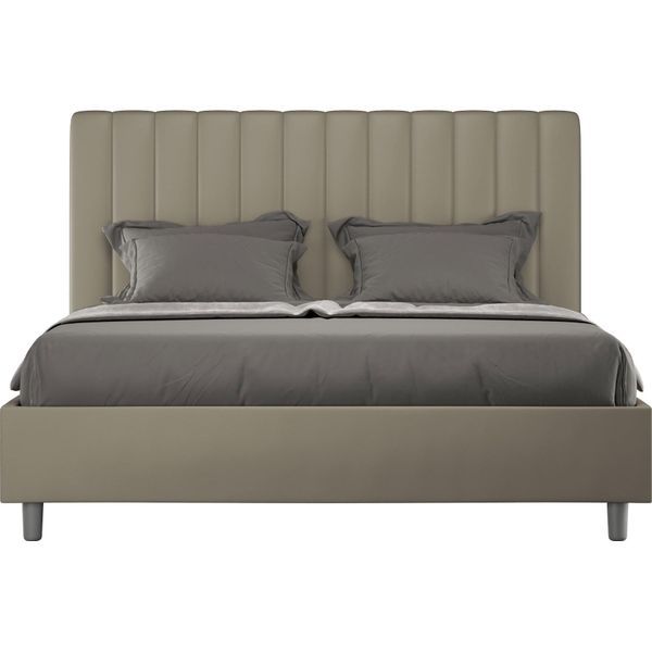 Ityhome - Letto Matrimoniale Francese Contenitore Imbottito 140X190 Pelle Finta Cappuccino Agueda-image