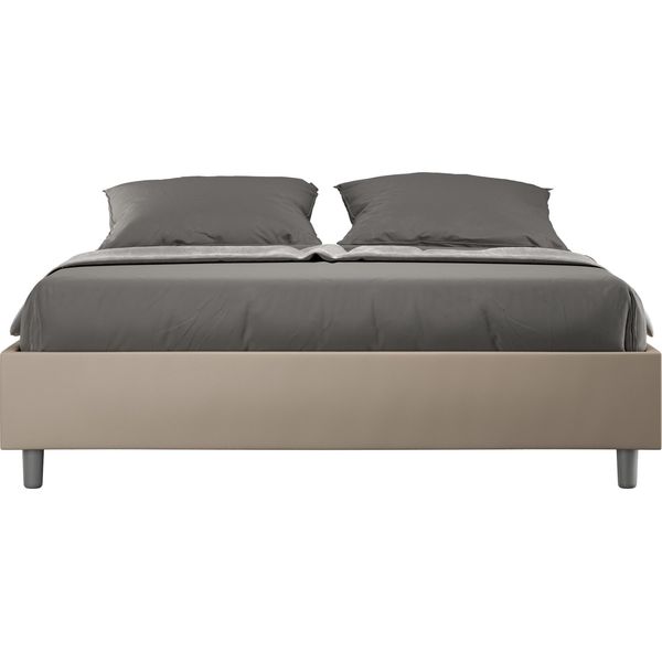 Ityhome - Letto Matrimoniale Francese Contenitore Imbottito 140X210 Pelle Finta Tortora Azelia-image