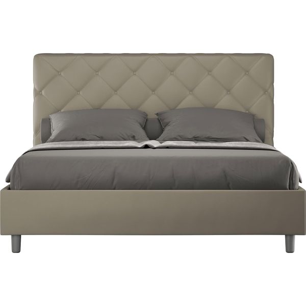 Ityhome - Letto Matrimoniale Francese Senza Rete Imbottito 140X190 Pelle Finta Cappuccino Priya-image