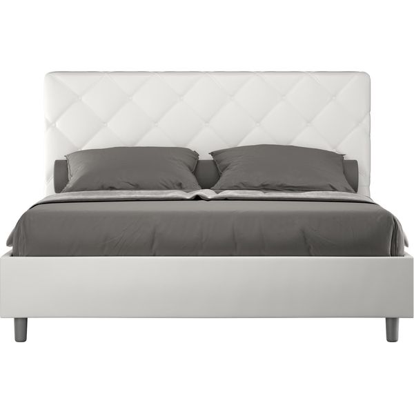 Ityhome - Letto Matrimoniale Francese Contenitore Imbottito 140X190 Pelle Finta Bianco Priya-image