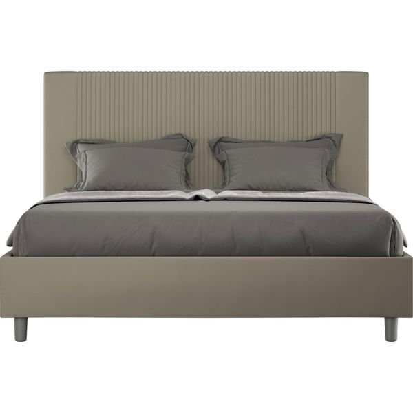 Ityhome - Letto Matrimoniale Francese Con Rete Imbottito 140X210 Pelle Finta Cappuccino Goya-image