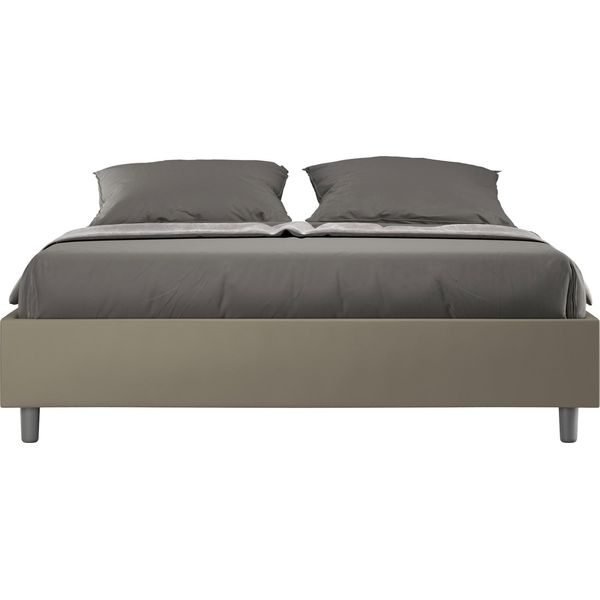 Ityhome - Letto Matrimoniale Francese Senza Rete Imbottito 140X200 Pelle Finta Cappuccino Azelia-image
