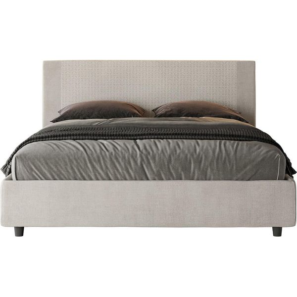 Ityhome - Letto Contenitore Imbottito 160X210 Tessuto Labirinto 01 Bianco Rosal-image