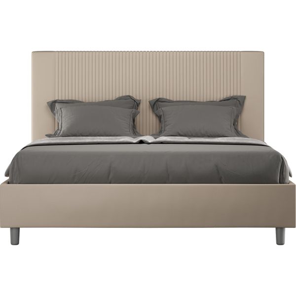 Ityhome - Letto Matrimoniale Francese Con Rete Imbottito 140X210 Pelle Finta Tortora Goya-image