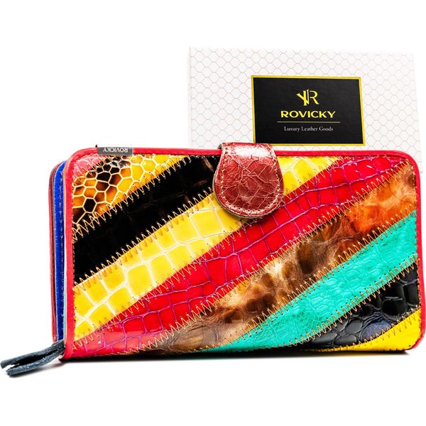 Rovicky | Portafoglio Grande Da Donna, In Pelle, Con Motivo Patchwork, Colorato, 10X18,5 Cm-image