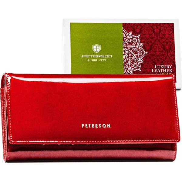 Peterson | Portafoglio Da Donna Laccato, Con Protezione Rfid, Rosso, 18,5X9 Cm-image