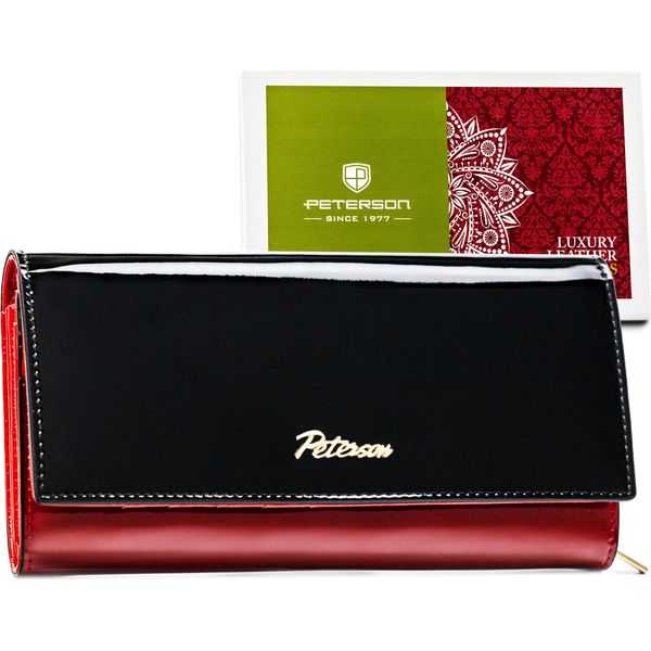 Peterson | Spazioso Portafoglio Da Donna In Pelle, Con Rfid, In Nero E Rosso, 18,5X10 Cm-image