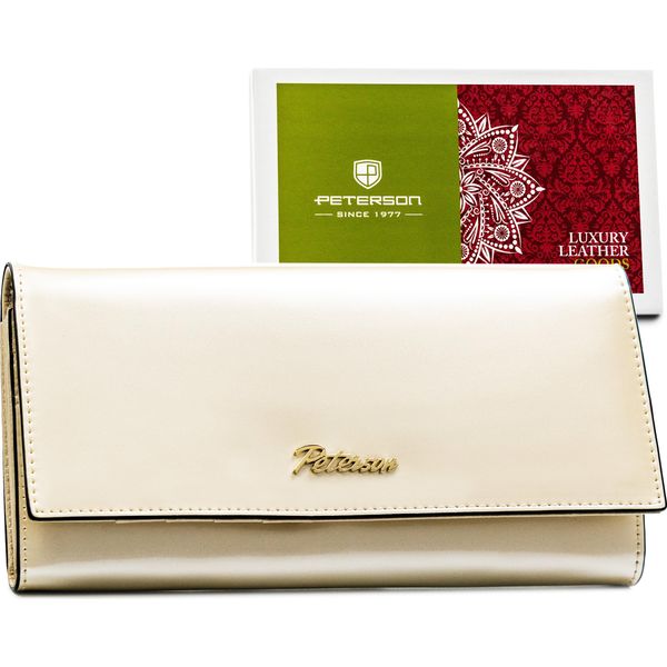 Peterson | Elegante Portafoglio Da Donna, In Pelle Naturale, Con Chiusura A Scatto, Beige, 18,5X10 Cm-image