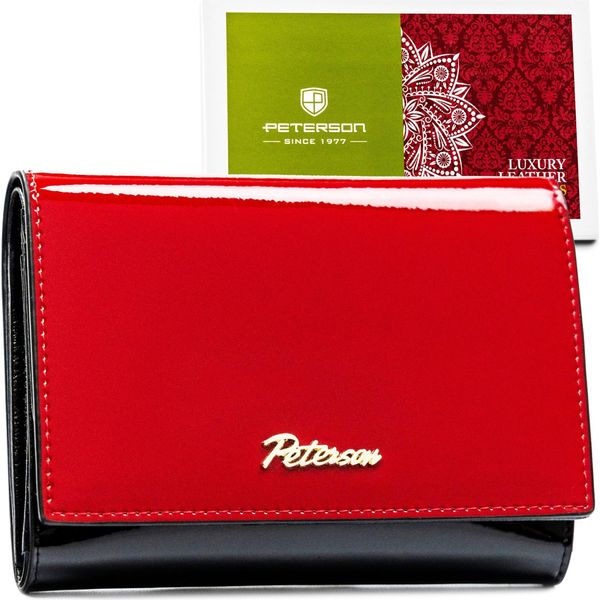 Peterson | Portafoglio Da Donna Rosso E Nero, Con Tasca Per Monete E Chiusura Per Orecchini, 14X10,5 Cm-image