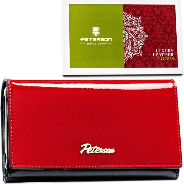 Peterson | Portafoglio Da Donna Alla Moda, In Pelle Naturale, Nei Colori Rosso E Nero, Con Bottone A Pressione E Chiusura A Scatto, 15,5X9 Cm-image