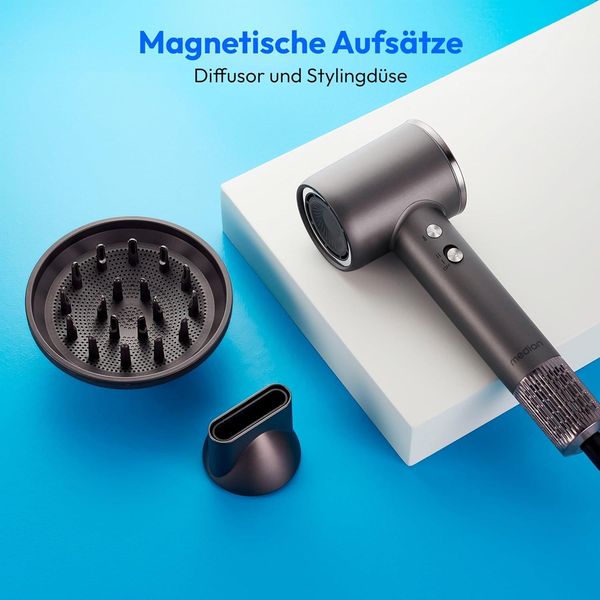 Asciugacapelli Ionico Con Diffusore HD1 (1.600 Watt, Bocchetta Per Lo Styling, Attacchi Magnetici, Motore Bldc Silenzioso E Di Lunga Durata, Luce Anulare A Led, Cavo Di Alimentazione Lungo)-image
