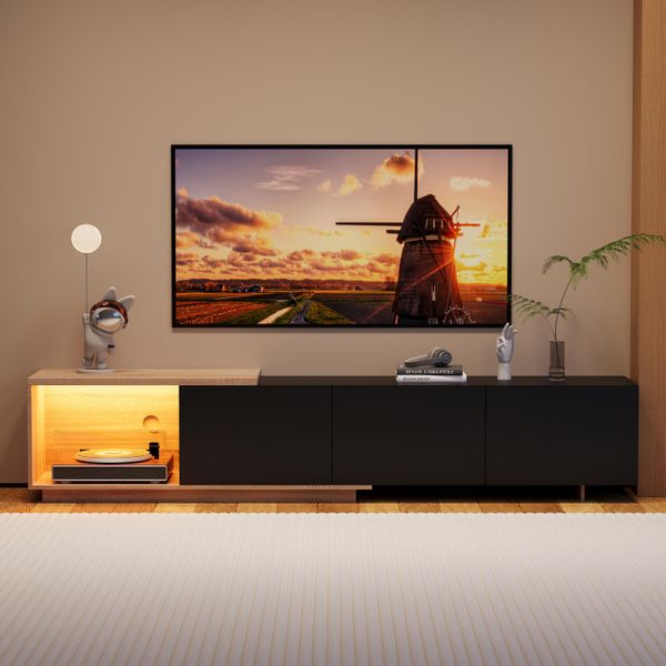 Mobile Tv Fortuna Lai, Lavagna Tv Con Cassetti, Tavolo Tv Moderno Con Spazio Di Archiviazione, Tavolo Tv Per Soggiorno E Sala Da Pranzo, Nero, 240 X 38 X 44 Cm-image