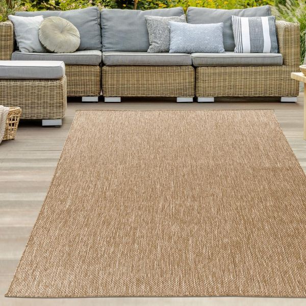 Tappeto Moderno Per Interni Ed Esterni, Resistente Agli Agenti Atmosferici, Stile Tinta Unita In Beige Dimensioni - 80 X 150 Cm-image