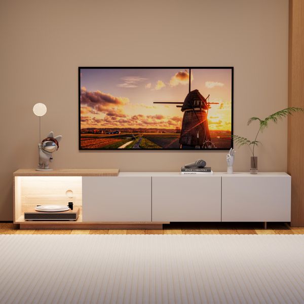 Mobile Tv Fortuna Lai, Mobile Tv Basso Con Cassetti, Tavolo Tv Moderno Con Spazio Di Archiviazione, Tavolo Tv Per Soggiorno E Sala Da Pranzo, Bianco, 240 X 38 X 44 Cm-image