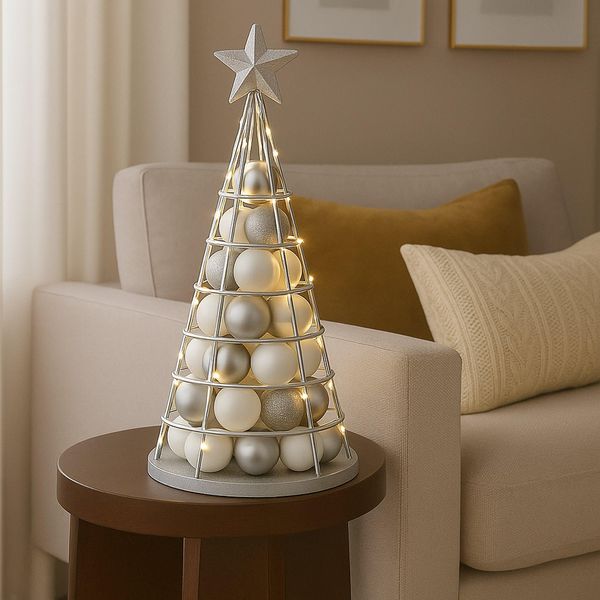 Albero Decorativo HWC-O91, Albero Di Natale Decorazione Di Natale Albero Di Natale Da Decorare, Metallo 60Cm ~ Color Argento-image