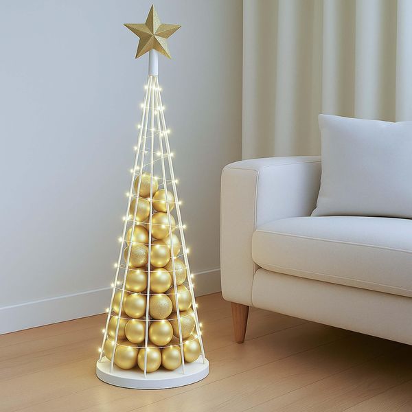 Albero Decorativo HWC-O91, Albero Di Natale Ornamentale Albero Di Natale Decorazione Albero Di Natale Per Decorare, Metallo 115Cm ~ Bianco-image