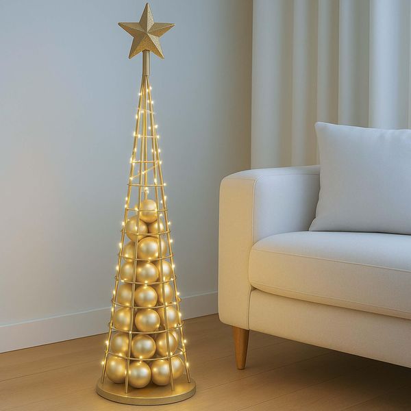 Albero Decorativo HWC-O91, Albero Di Natale Decorazione Albero Di Natale Da Decorare, Metallo 115Cm ~ Color Oro-image