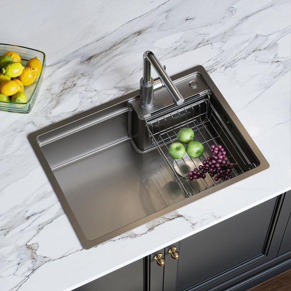 Horow Lavello Da Cucina Lavello Da Incasso In Acciaio Inox 62X44 Cm 1 Vasca Lavello Da Cucina Con Sifone E Scolapiatti Superficie - Resistente Agli Oli E Ai Graffi-image