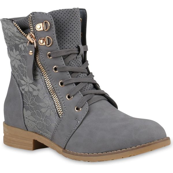 Mytrendshoe Donna Stivaletti Stringati Stivaletti Stringati Cerniera 815442 Stivale Da Lavoro, Colore: Grigio, Taglia: 39-image