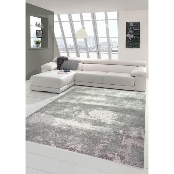 Tappeto In Lana Tappeto Di Design Astratto In Fibre Naturali In Grigio Crema Dimensioni - 200 X 290 Cm-image