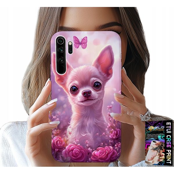 Custodia Per Xiaomi Note 8 - Chihuahua Carino Su Sfondo Rosa Con Fiori-image
