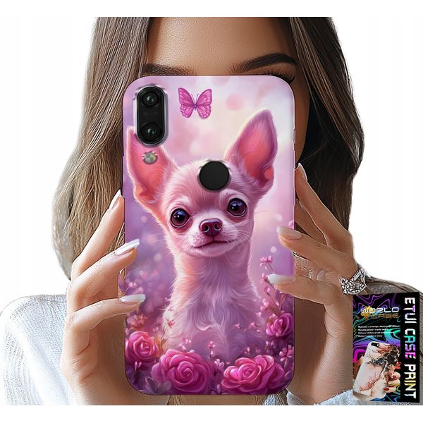 Custodia Per Xiaomi Note 7 - Chihuahua Carino Su Sfondo Rosa Con Fiori-image