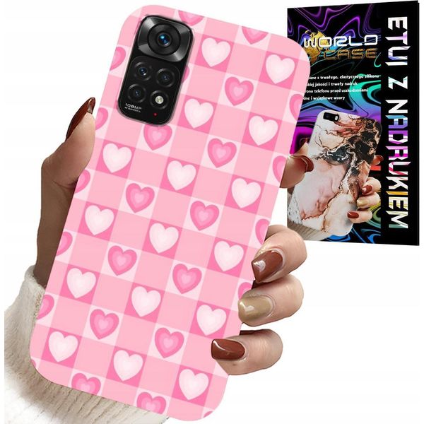 Custodia Per Xiaomi Note 11 / 11S - Cuori Check Rosa + Vetro-image