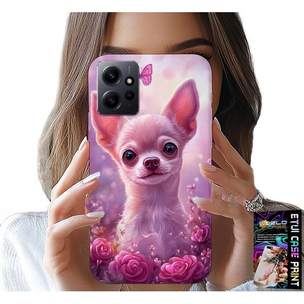 Custodia Per Xiaomi Note 12 4G - Chihuahua Carino Su Sfondo Rosa Con Fiori-image