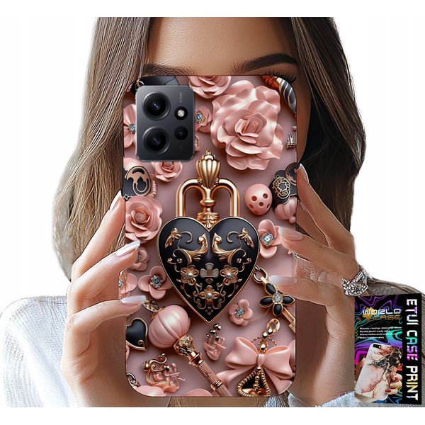 Custodia Per Xiaomi Note 12 4G - Modelli Femminili Custodia A Cuore Con Lucchetto + Vetro-image