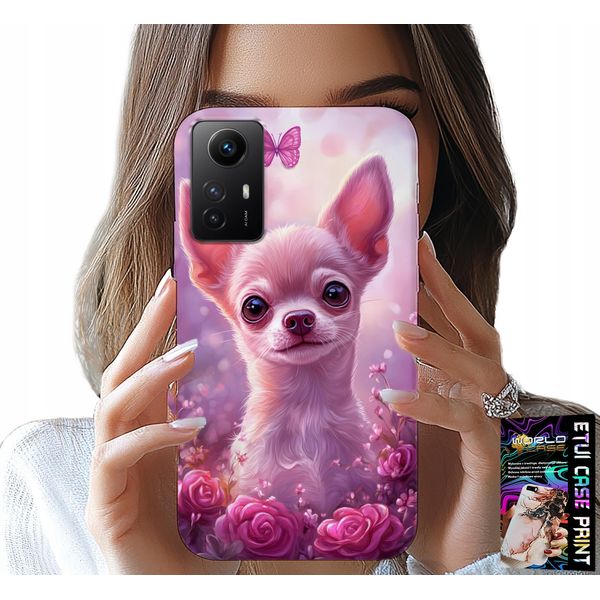 Custodia Per Xiaomi Note 12S 4G - Chihuahua Carino Su Sfondo Rosa Con Fiori-image