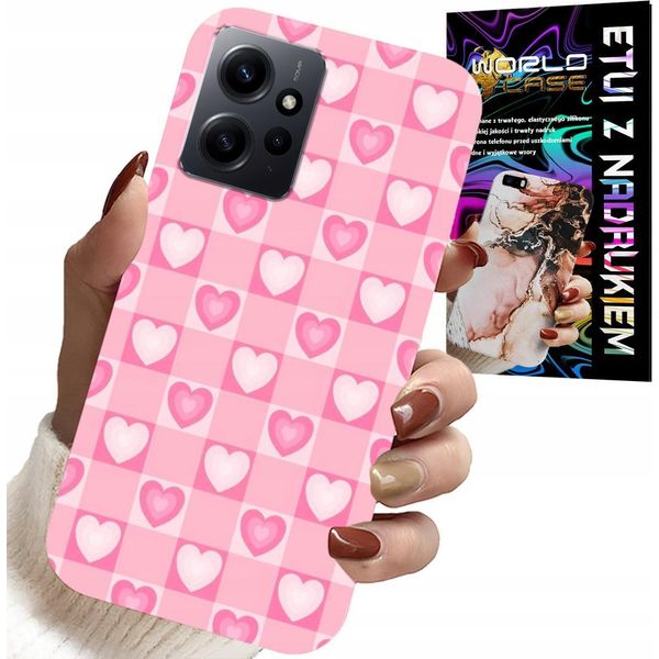 Custodia Per Xiaomi Note 12 4G - Griglia Cuori Rosa + Vetro-image
