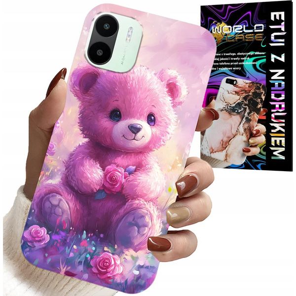 Custodia Per Xiaomi Redmi A1 - Dolce Orsetto Su Sfondo Rosa, Custodia + Vetro-image
