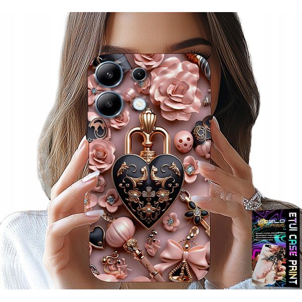 Custodia Per Xiaomi Note 14S - Modelli Femminili Custodia A Cuore Con Lucchetto + Vetro-image