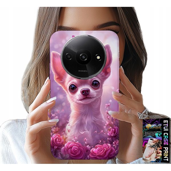 Custodia Per Xiaomi Redmi A3 - Chihuahua Carino Su Sfondo Rosa Con Fiori-image