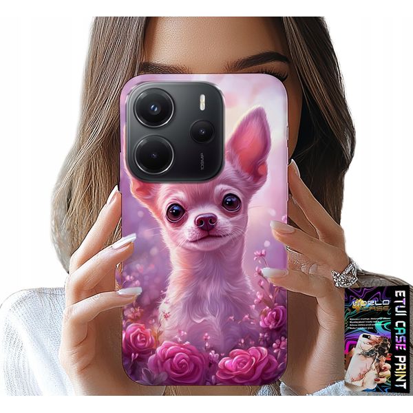 Custodia Per Xiaomi Note 14 4G - Chihuahua Carino Su Sfondo Rosa Con Fiori-image