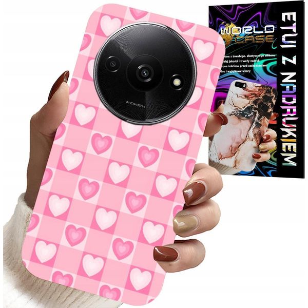 Custodia Per Xiaomi Redmi A3 - Griglia Cuori Rosa + Vetro-image
