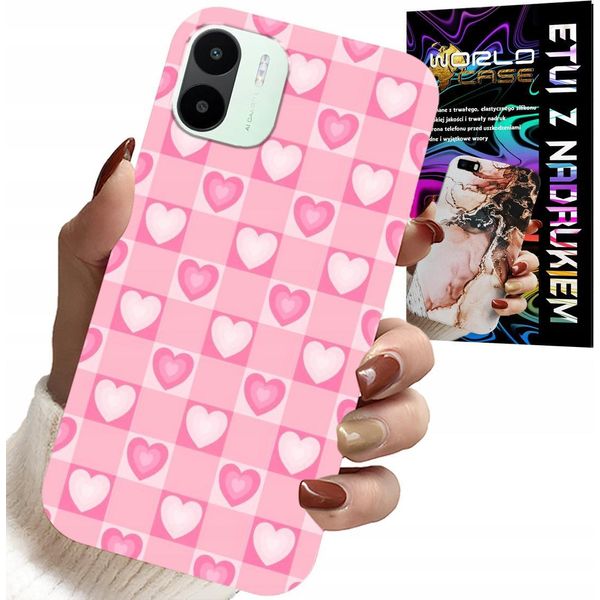Custodia Per Xiaomi Redmi A1 - Cuore Griglia Rosa + Vetro-image