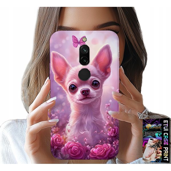 Custodia Per Xiaomi Redmi 8 - Chihuahua Carino Su Sfondo Rosa Con Fiori-image