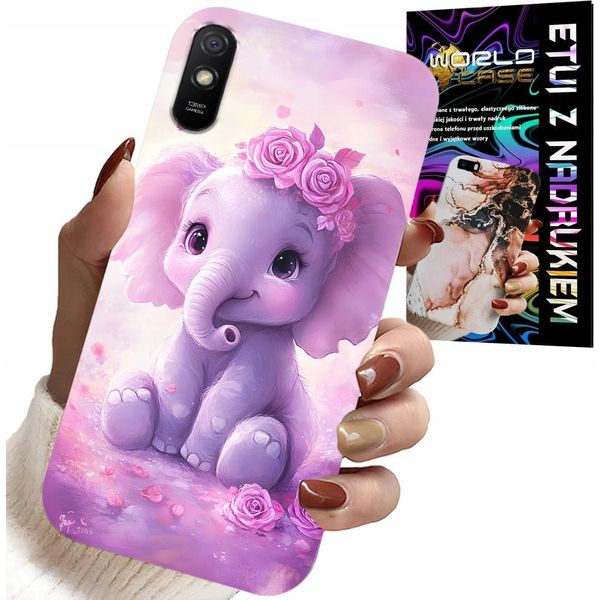 Custodia Per Xiaomi Redmi 9A - Elefante Carino Su Sfondo Rosa Custodia +Folio-image