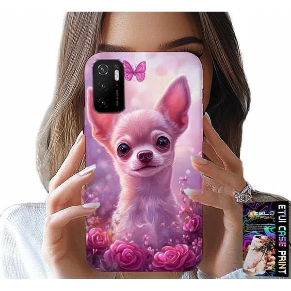 Custodia Per Xiaomi Poco M3 Pro 5G - Chihuahua Carino Su Sfondo Rosa Con Fiori-image