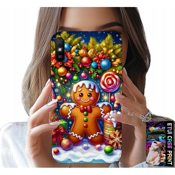 Custodia Per Xiaomi Redmi 9A - Gingerbread, Candy Christmas Patterns + Vetro-image
