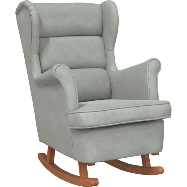 Sedia A Dondolo Con Gambe In Legno Massiccio E Gomma Velluto Grigio Chiaro-image