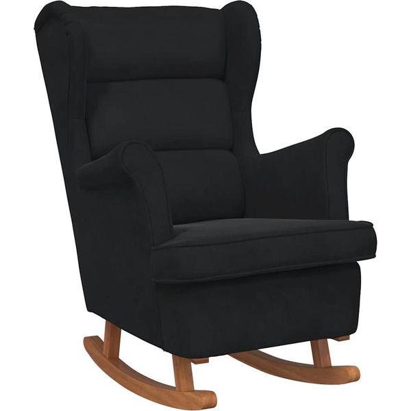 Sedia A Dondolo Con Gambe In Gomma In Legno Massiccio Velluto Nero-image