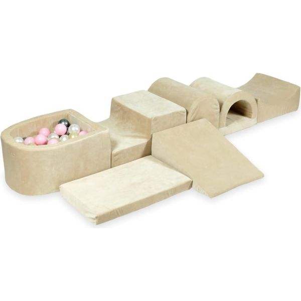 Il Più Grande Parco Giochi In Schiuma Con Pool Micro Velvet Soft Beige + 100 Palline: Rosa Chiaro, Oro Chiaro, Madreperla, Argento-image