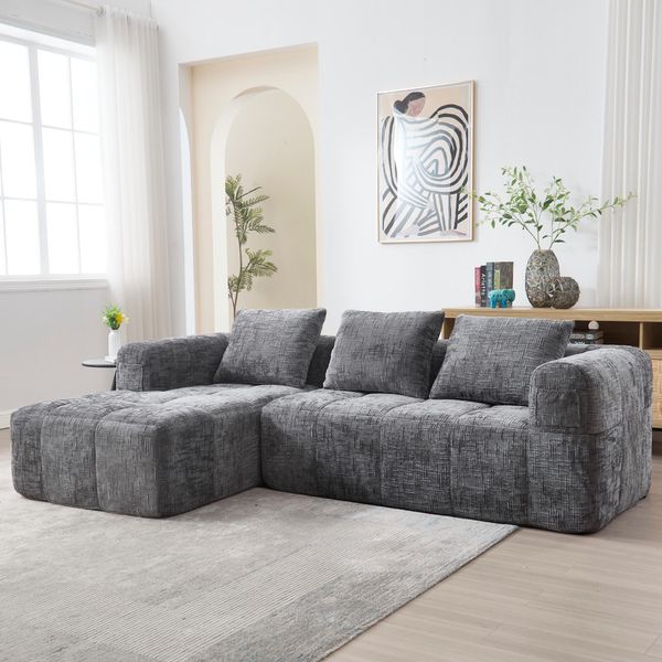 Lvhom Divano Angolare Con Funzione Letto A L, Divano Letto Con Tasche Laterali, 3 Posti, Divano Da Soggiorno, Divano, Divano Letto, Set Di Divani Angolari Imbottiti, Grigio-image