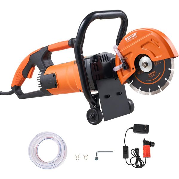 Vevor Sega Elettrica Per Calcestruzzo, 180 Mm, Sega Circolare Ad Alte Prestazioni 2000 W, Profondità Di Taglio 63 Mm, Sega A Disco A Umido/Asciutto Con Tubo Dell'acqua, Pompa Dell'acqua, Lama, Per Pietra E Mattoni-image